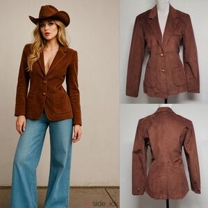 60s Vintage Wrangler Chestnut Brown Corduroy Single Breasted Fitted Blazer 16 M